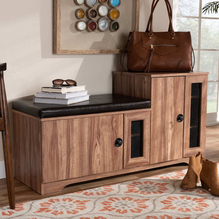 2 Door Wood 12 Pair Shoe Storage Bench